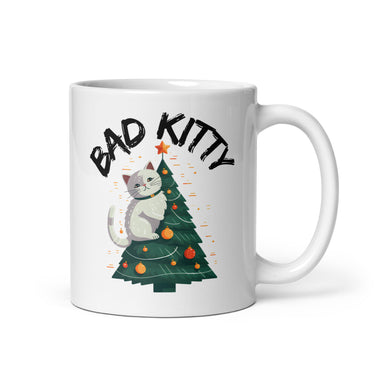 Bad Cat Kitty Christmas Chaos White Mug